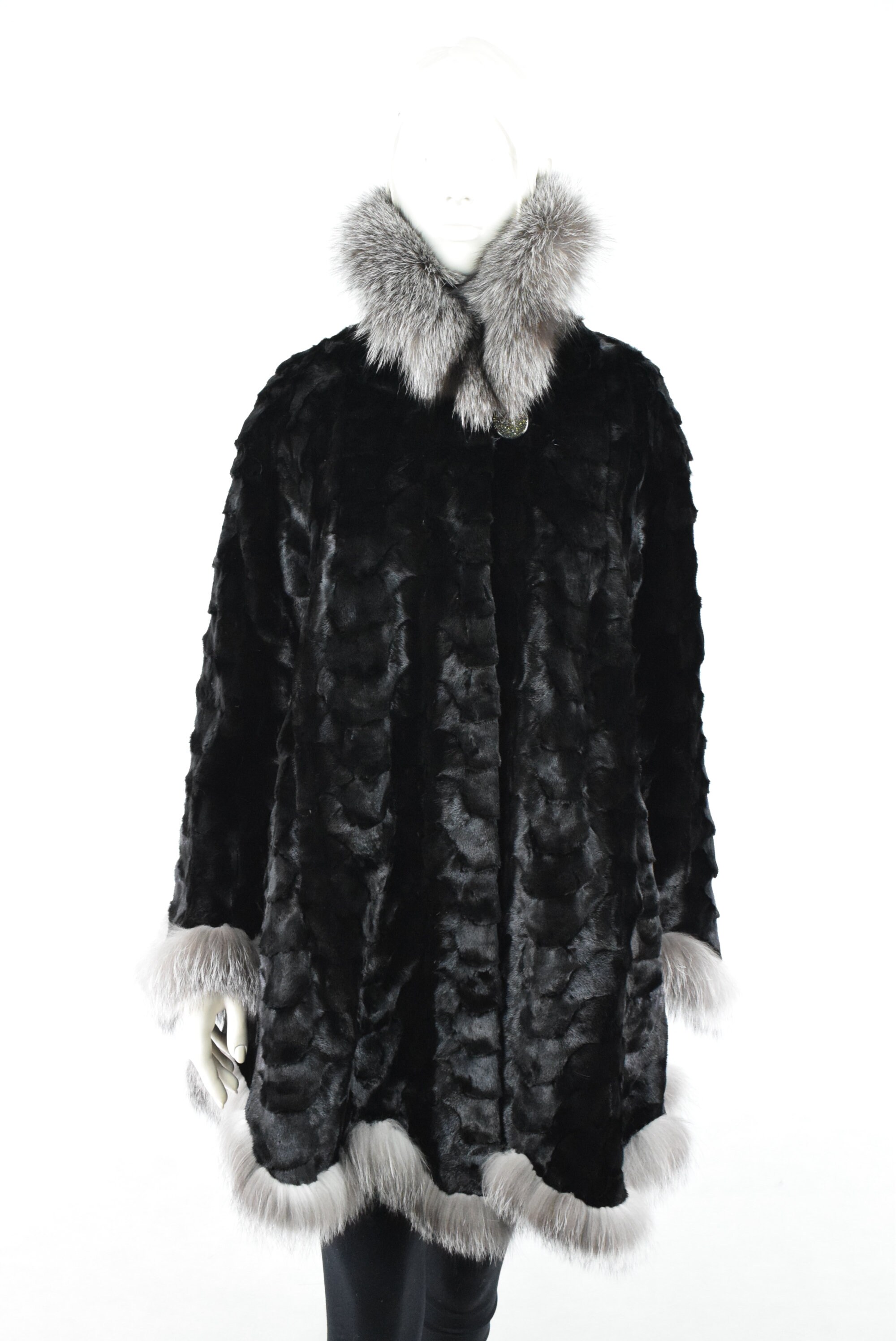 Fur Mink Coat Plus Size Black Color With Silver Fox Collar | Etsy