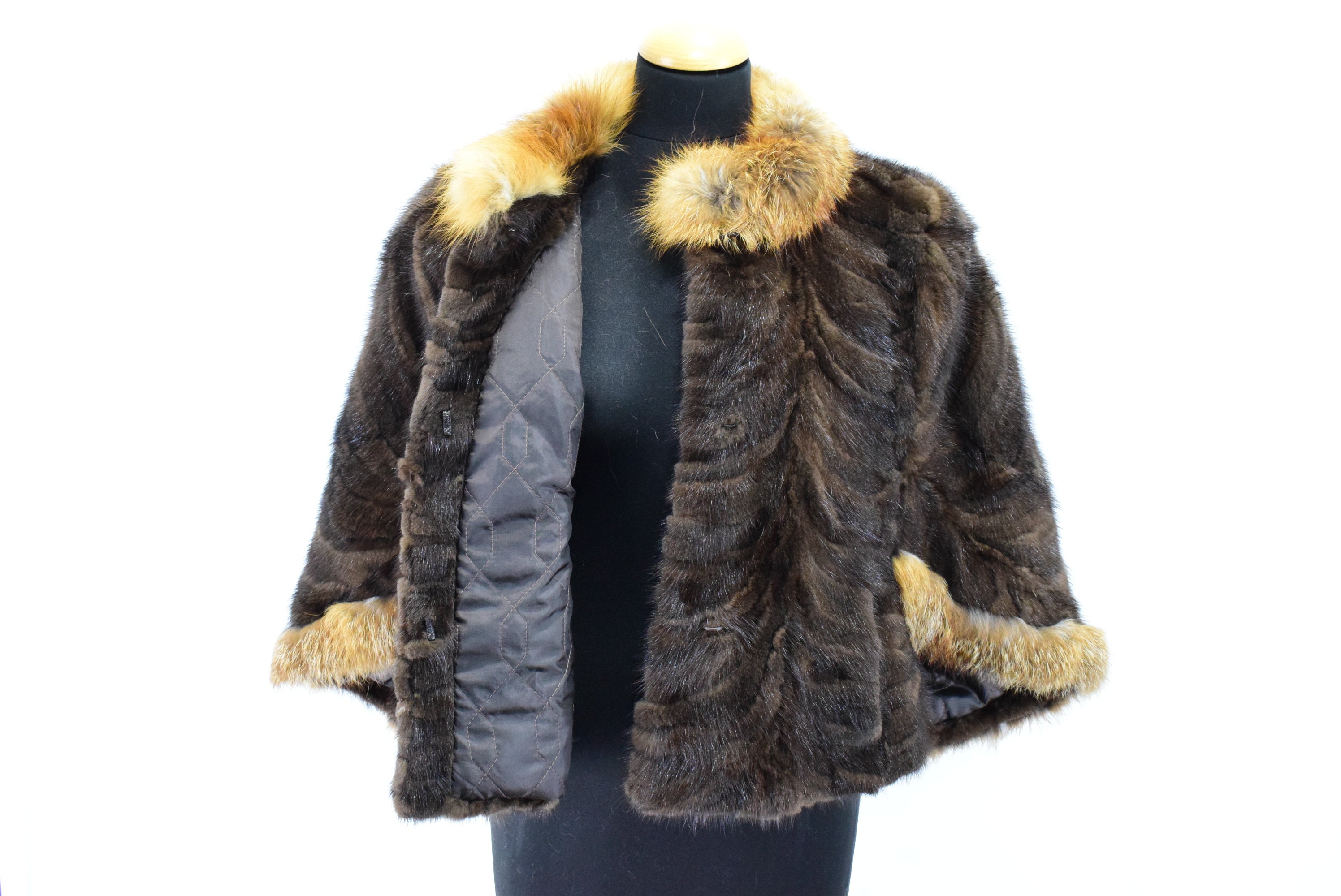 ミンクファーケープ：ブラウン＆ゴールドのカナディアン