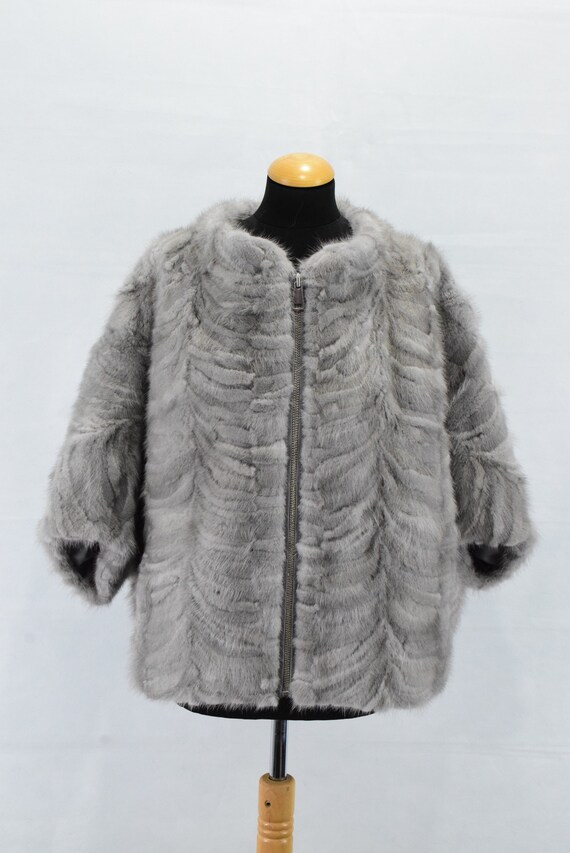 とても上質で素敵なミンクのジップアップファーコート サファイアグレーミンクファーケープ：ジップアップジャケット、ワン
