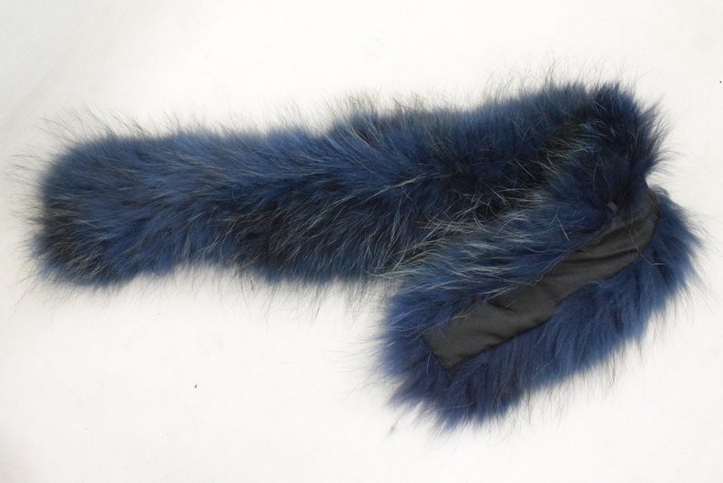 Real Fur Finn Raccoon trim for hood blue black color fur strip accessories for Jackets and coats Unisex Mens Womens