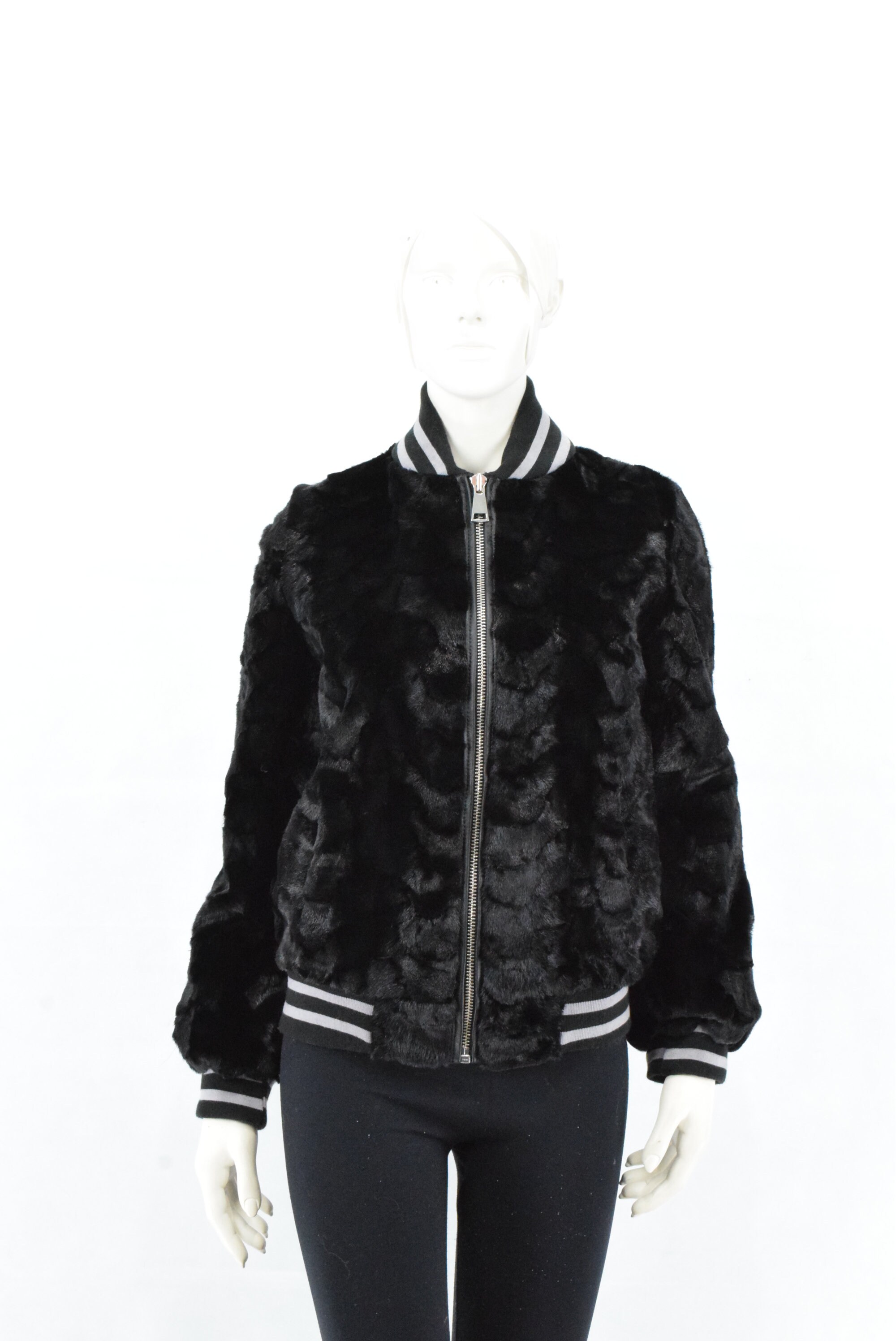 Mink Fur Bomber Jacket Black Sheared Fur Coat Pilot Collar | Etsy