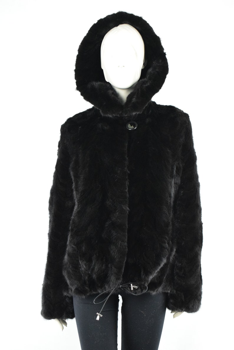 Luxury Women's Mink Fur Bomber Jacket Hooded Total Black Etsy