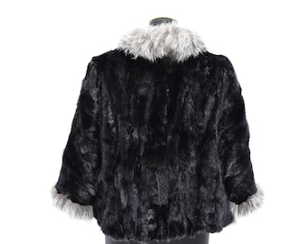 ミンクファーケープ：ブラック＆シルバーフォックスカラーポンチョ