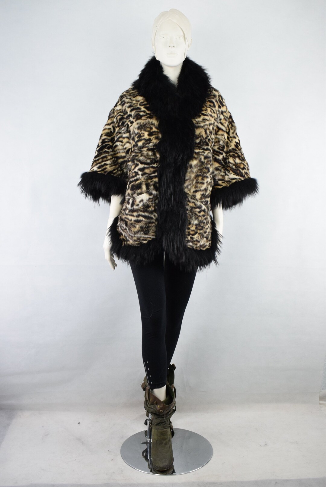 Real Fur Poncho Lapin Rabbit With Finn Raccoon Trim Animal - Etsy