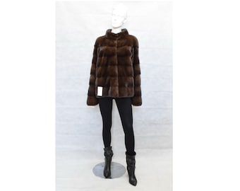 Handmade Mink Fur Jacket: Demi Brown Hip Length Winter Coat