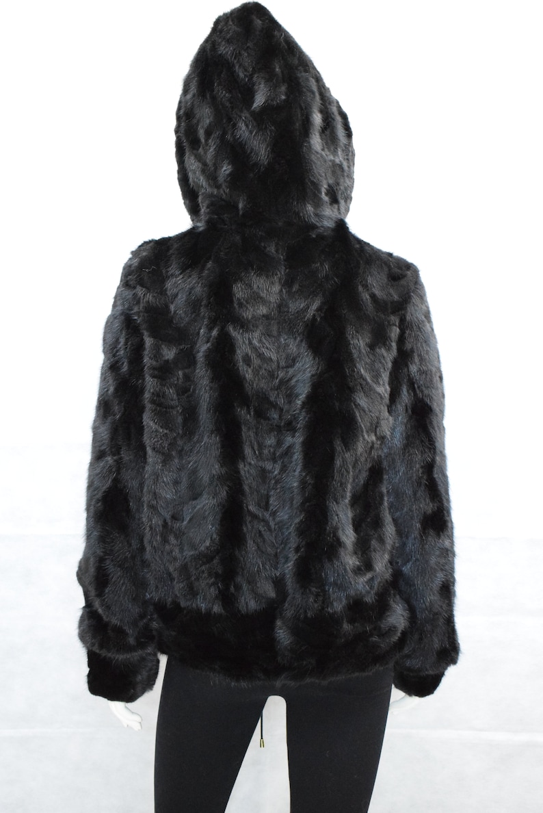 Mink Fur Bomber Jacket With Hood Black Color High Quality | Etsy