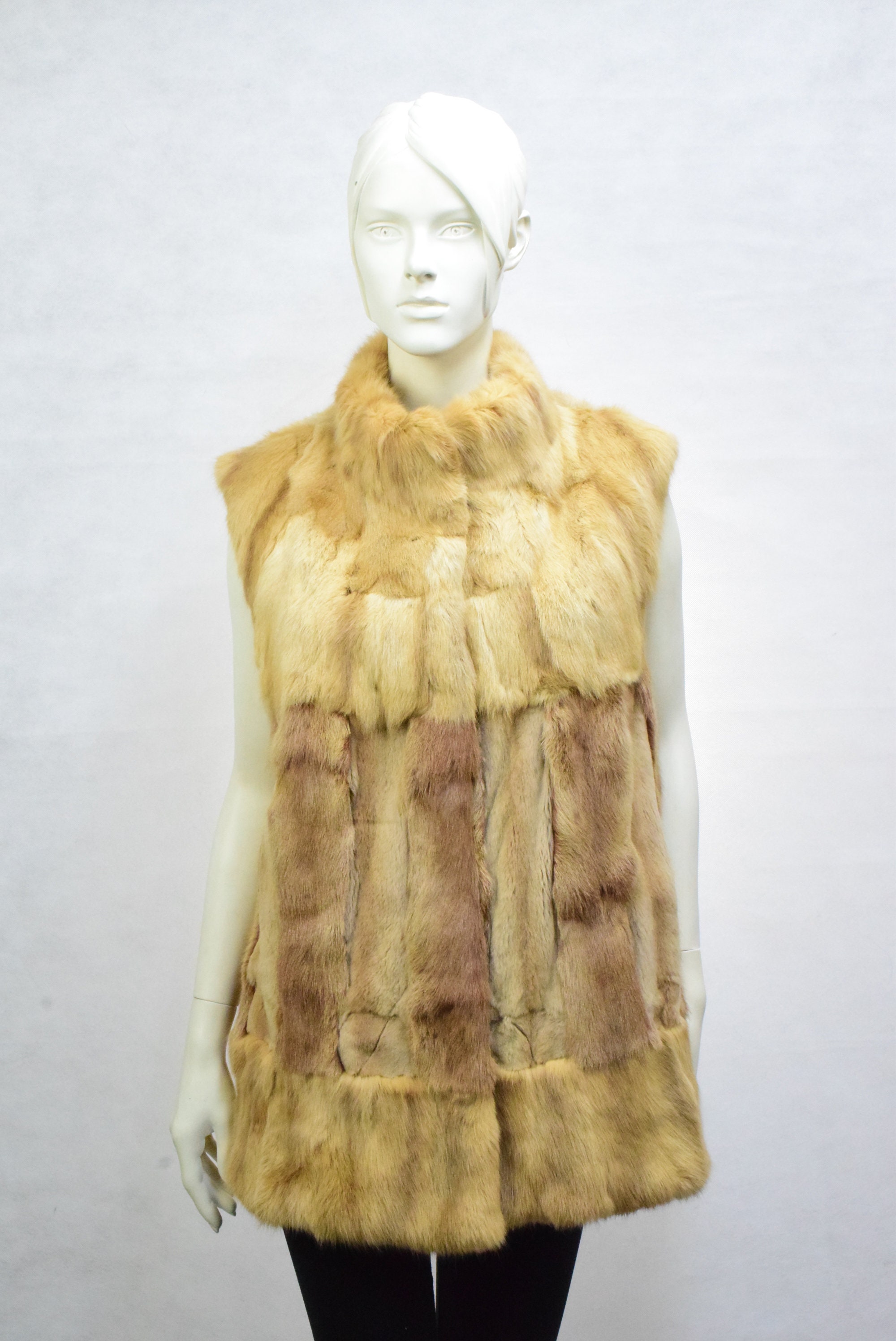 Gilet Sans Manches En Fourrure De Lapin - Intérieur Satin, Gris Beige, Taille L - Occasion En Parfait état