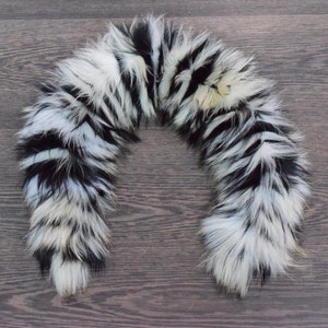 Fur trim for hood, scarf, collar, Finn Raccoon black beige white color, detachable furry hood, Mens Womens, unisex gift.