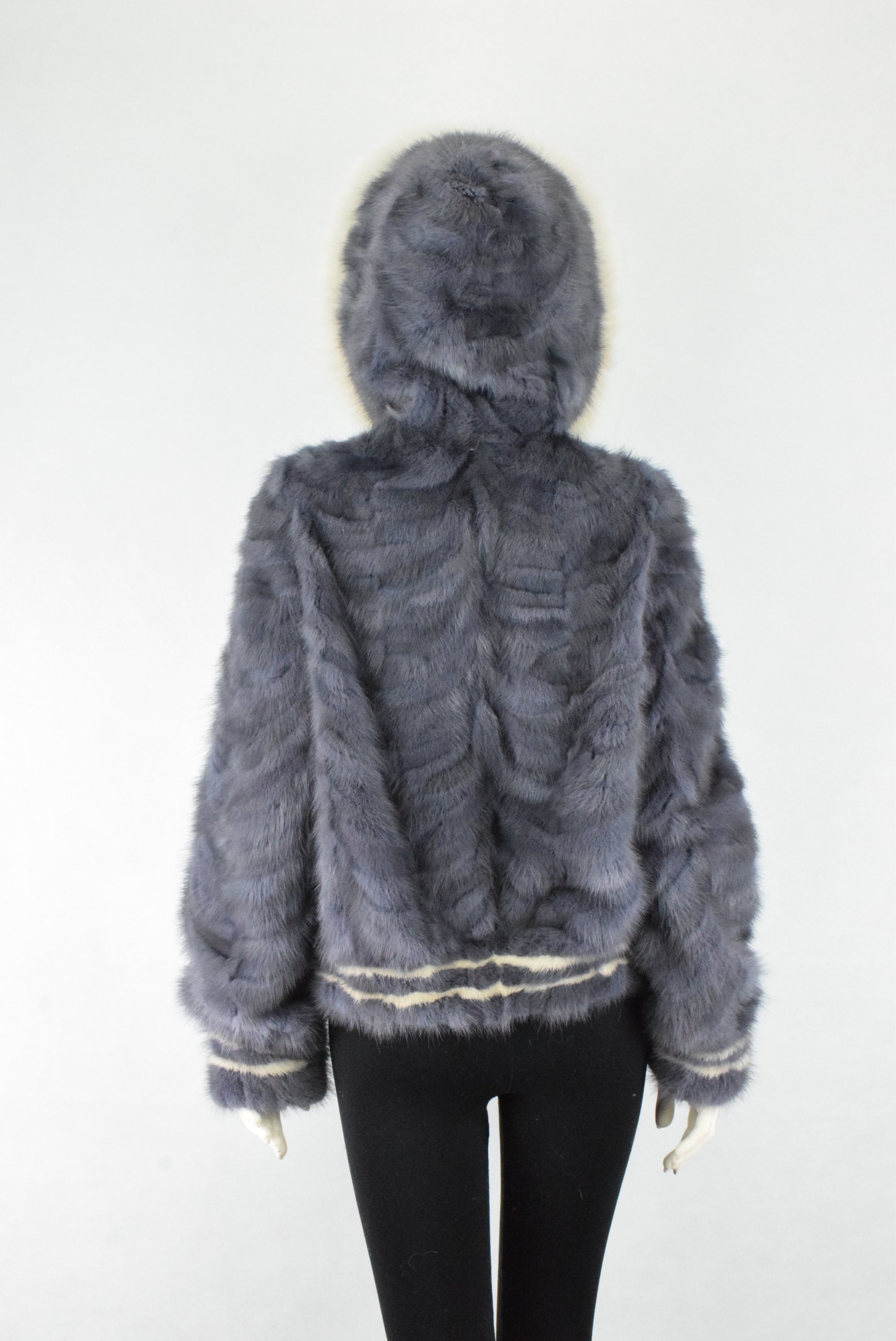 Real Fur Mink Bomber Jacket Style With Fox Trim on Hood Gray - Etsy