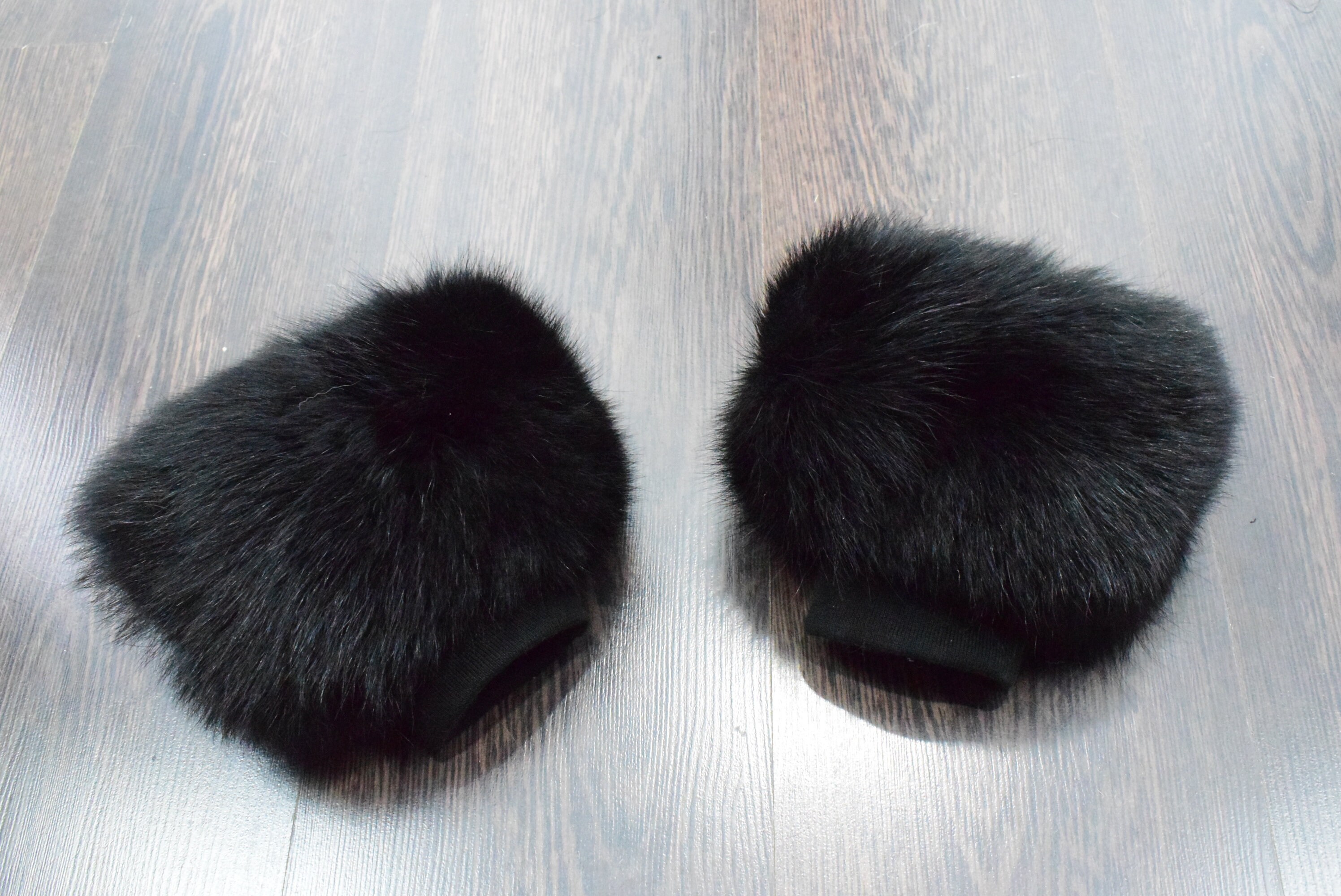 Black Fox Fur Cuffs: Extra Large Fluffy Bracelet Set - Etsy display picture 1