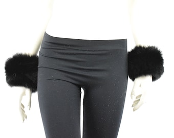 Fox fur cuffs blacelet, black color, attached to your coat / Womens warm accessories