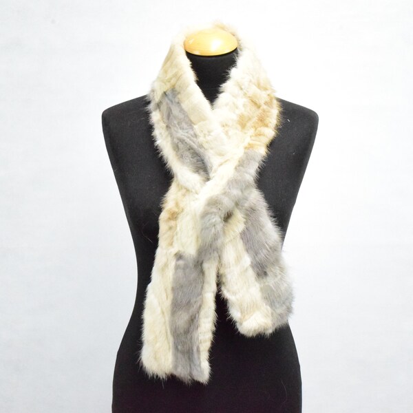 Mink fur scarf collar, pearl pastel gray colour, warm neck accessory, unisex gift Mens Womens