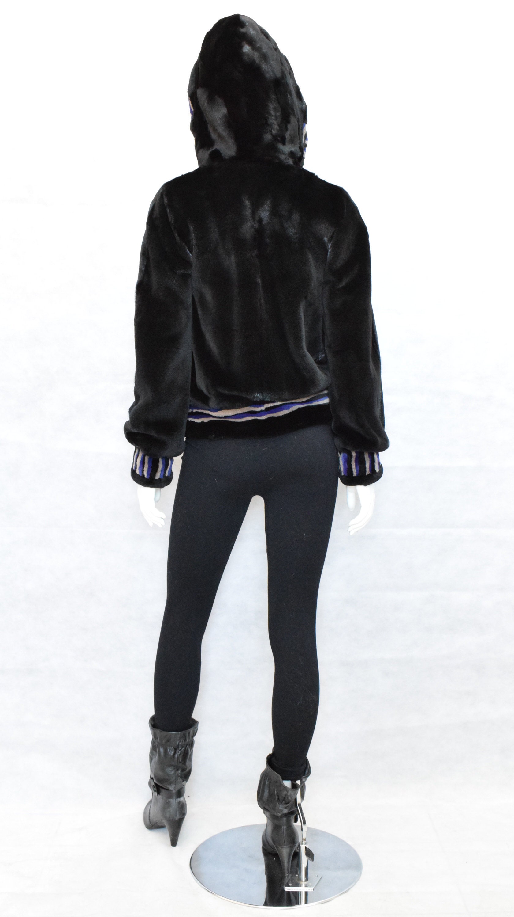 Woman Fur Sheared Mink Bomber Jacket With Hood Black Color Etsy