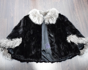 ミンクファーケープ：ブラック＆シルバーフォックスカラーポンチョ