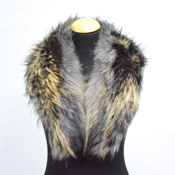 Fur collar gray bronze colour Finn Raccoon fur, luxury woman outfit, unisex gift, fluffy soft fur, neck warmer