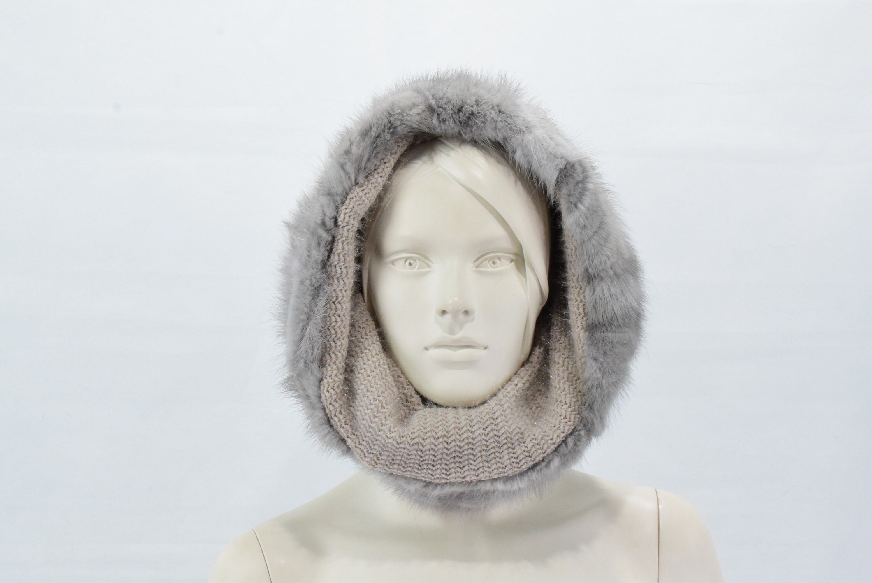 Fur Mink Cowl Neck Warmer Fur With Knitted Fabric Doublufast - Etsy