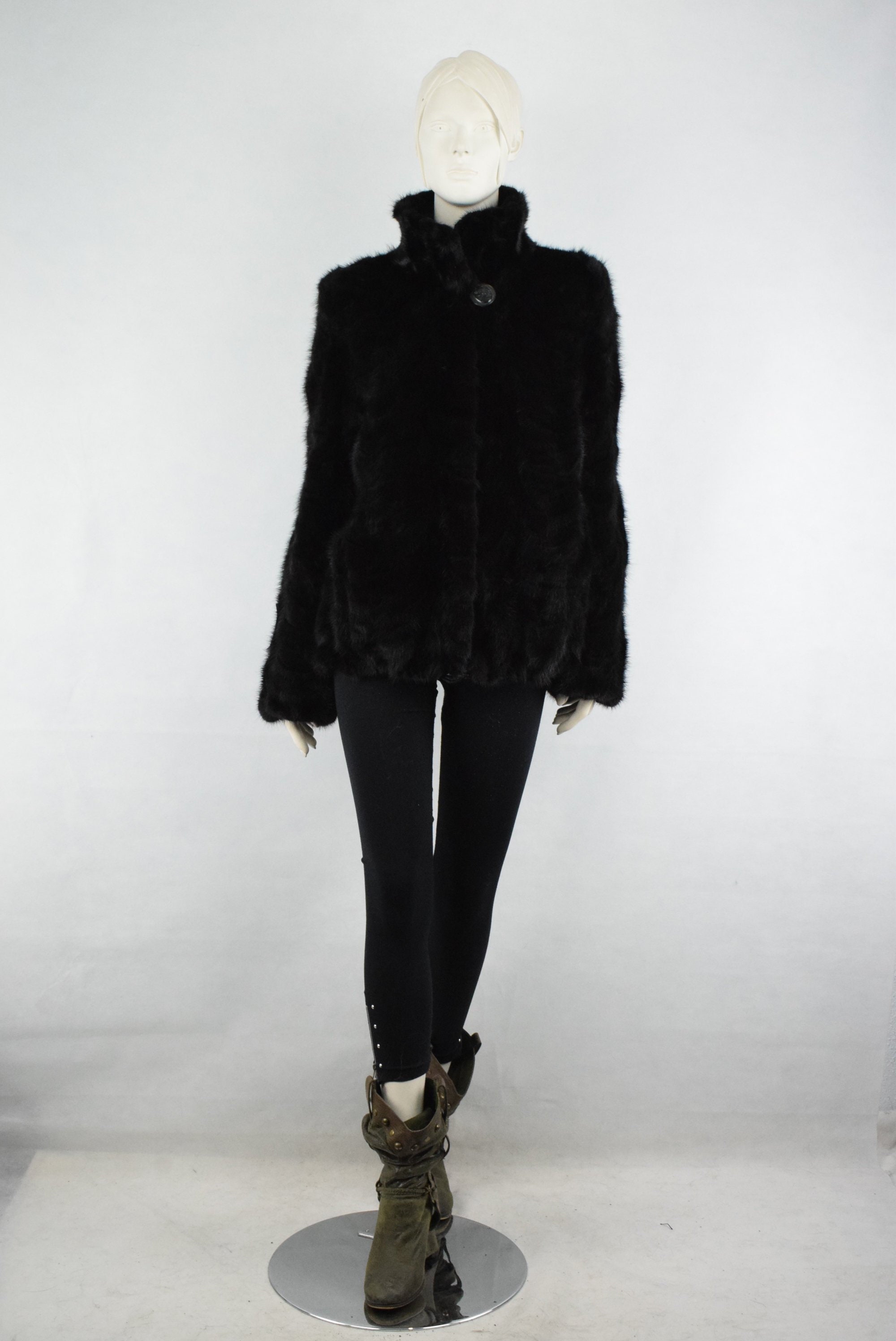 Luxury Mink Fur Bomber Jacket With Classic Collar Total Black - Etsy