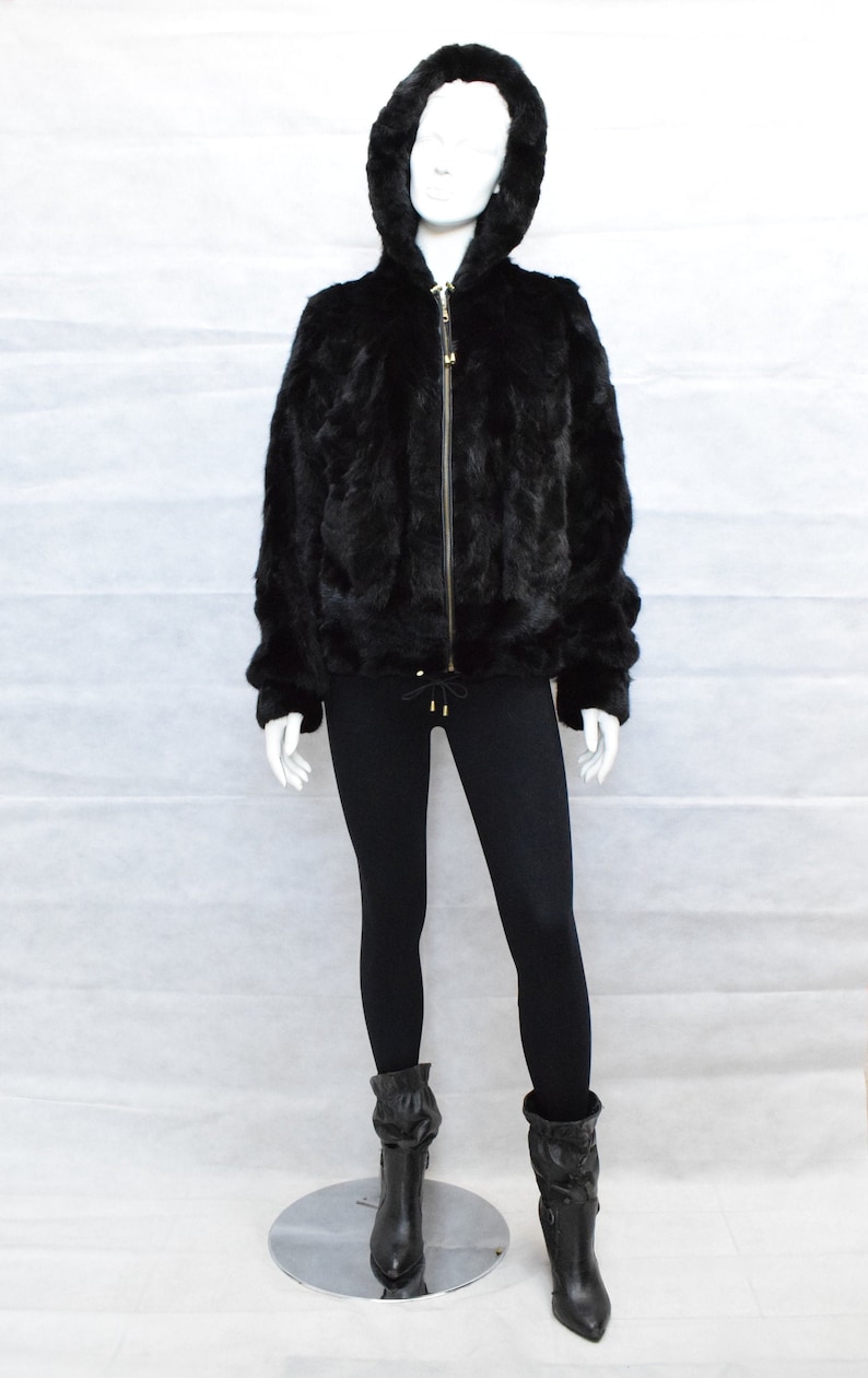 Mink Fur Bomber Jacket With Hood Black Color High Quality | Etsy