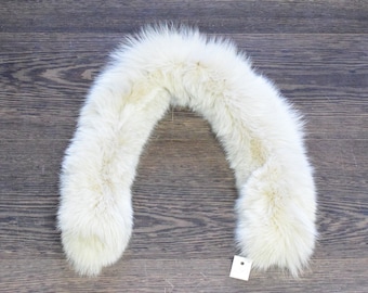 Beige Fox Fur Trim Hood Scarf: Detachable Furry Collar