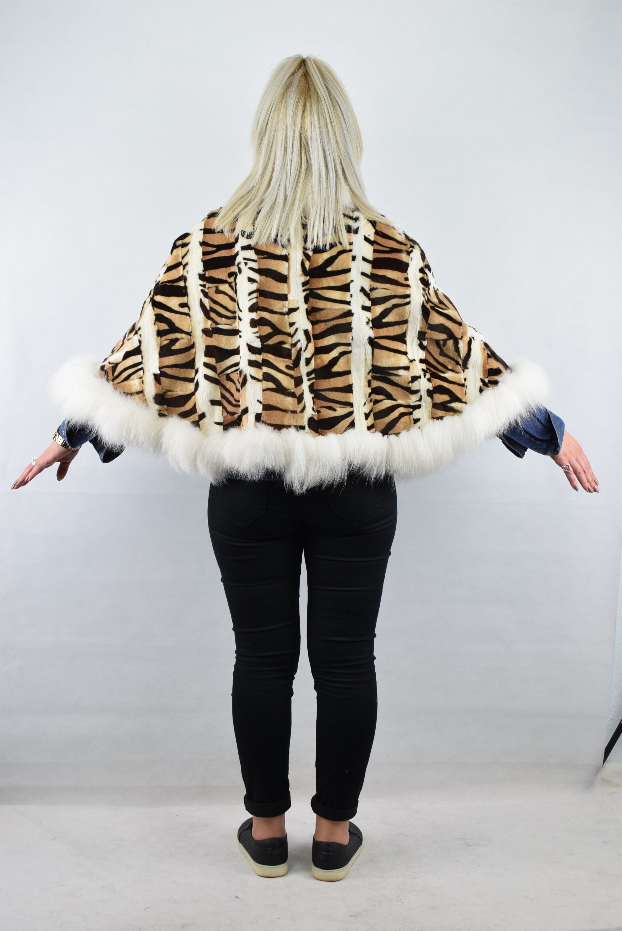 Women's Fur Rabbit With Finn Racoon Poncho Garment Animal | Etsy