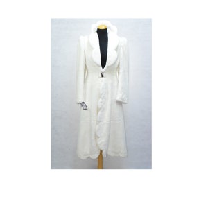 Fur coat Rex rabbit high quality full skin pelt, Wedding luxury full length white coat waisted small size, unique fur coat