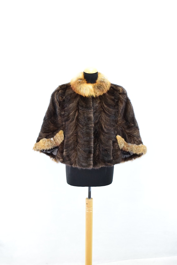 美品 ミンクヤーン MINK ミンクファー ポンチョ ケープ ミンクファーケープ：ブラウン＆ゴールドのカナディアン