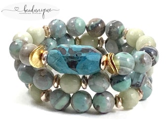 Turquoise Local Head Green Jasper Beads Gold Rondelle Spacers Gold Potato Chip Spacers