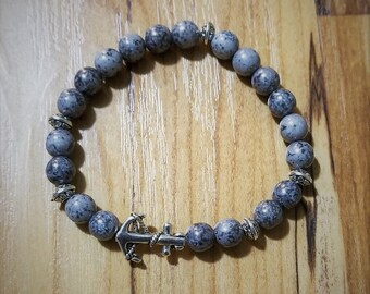 Graphite Gray Anchored Bead Bead Bracelet