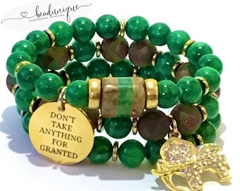 Green Jade Beads 10mm Brown and Green Wavy Agate Beads Agate Striped Focal Bead Gold Affirmation Charm Bling Elephant Charm