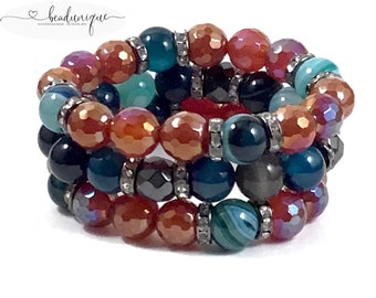 Multi Colored Mystic State Beads Black Rondelle Bling Spacer Beads/ Women's Bracelet Set