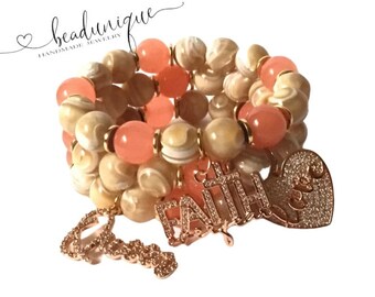 Carmel Agate Beads Soft Pink Jade Beads Rose Gold Bling Inspirational Charms
