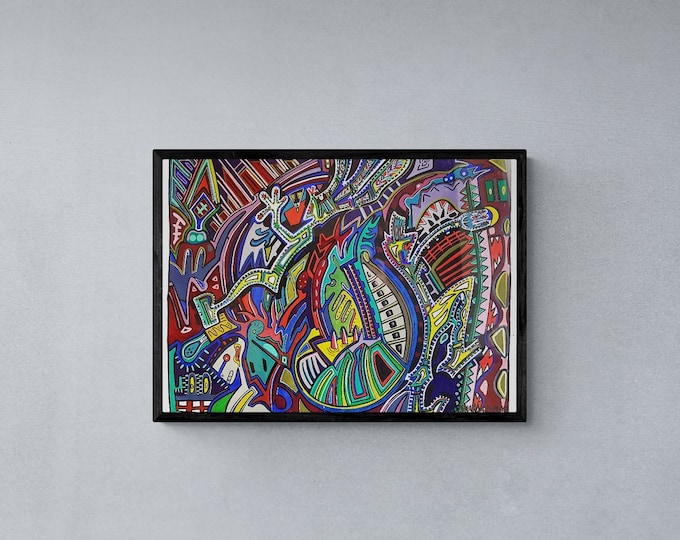 Framed Watercolor Painting Colorful Abstract - Maria Marachowska