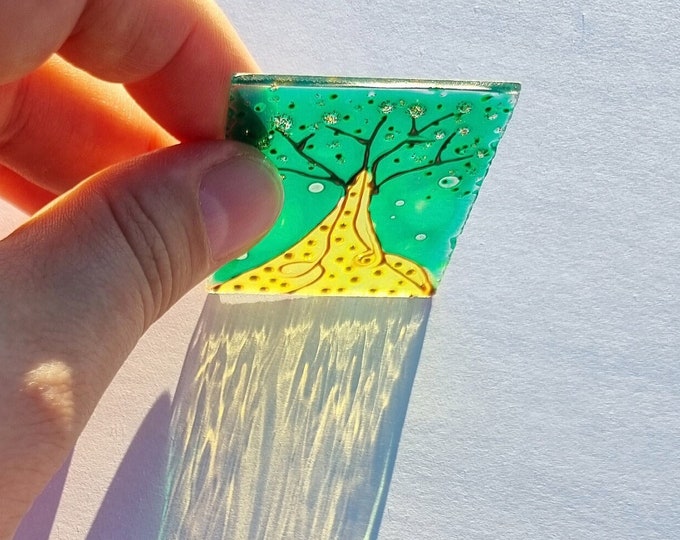 Suncatcher Glass Painting Golden Tree + Transparent Easel Holder painted by Maria Marachowska