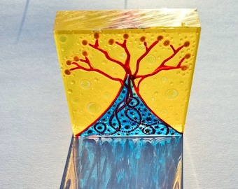 Glass Painting Sculpture Blue Tree by Maria Marachowska