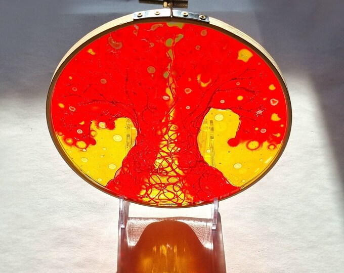 Glass Painting Suncatcher Red Tree by Maria Marachowska
