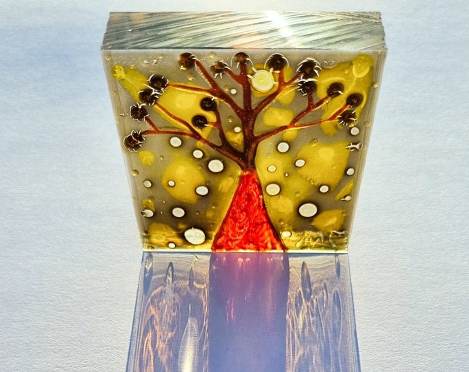 Glass Painting Sculpture Red Tree by Maria Marachowska