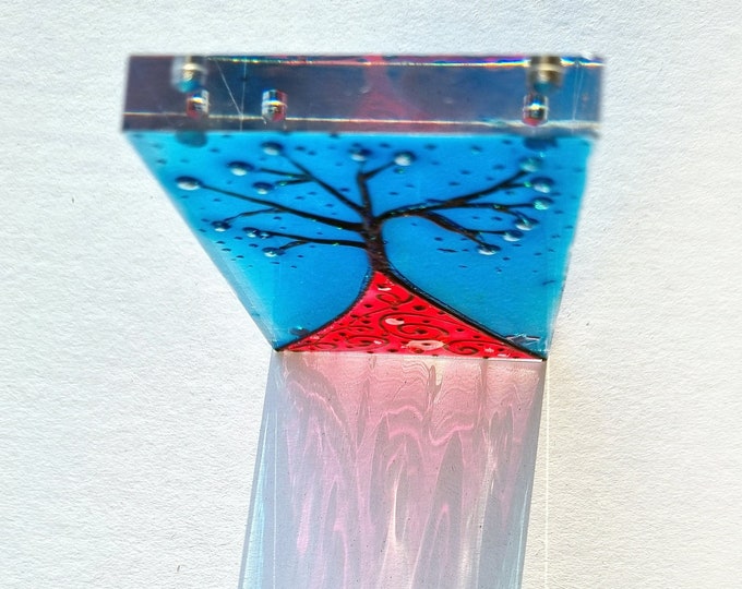 Glass Painting Suncatcher Magnet Red Tree by Maria Marachowska