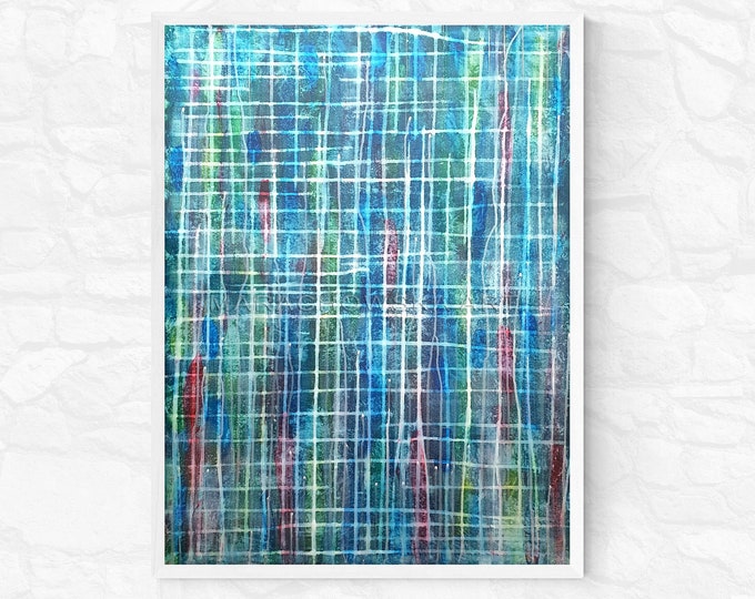 Abstract Blue Lines Painting by Maria Marachowska