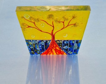 Glass Painting Sculpture Red Tree by Maria Marachowska