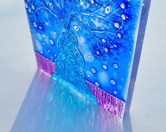 Glass Painting Suncatcher Turquoise Tree by Maria Marachowska