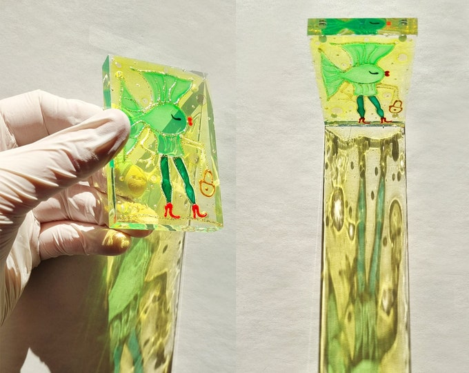 Glass Painting Suncatcher Green Fish by Maria Marachowska