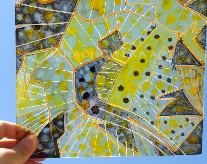 Original Glass Painting Suncatcher "Spider Web" by Maria Marachowska 2018