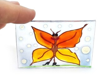 Glass Painting Orange Butterfly by Maria Marachowska