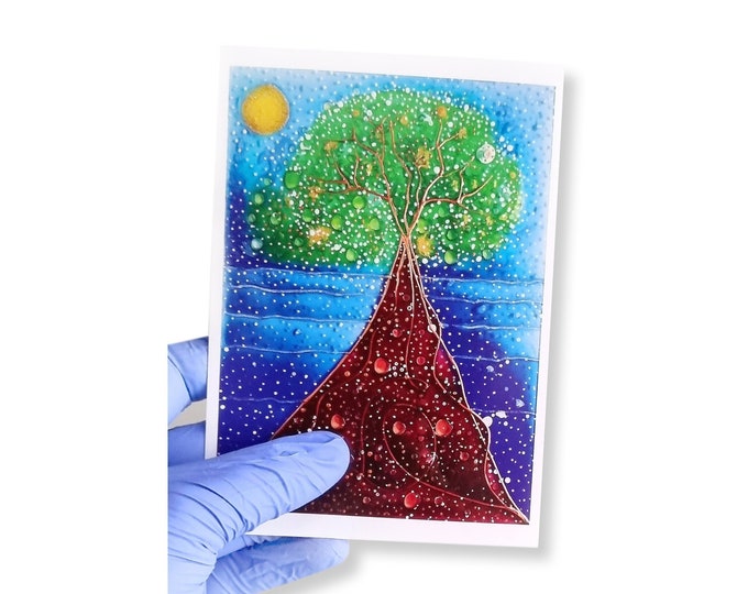 Seascape Tree Postcard - Art Postcards - Postcard Tree - Painting Postcards - Print of the original painting by Maria Marachowska