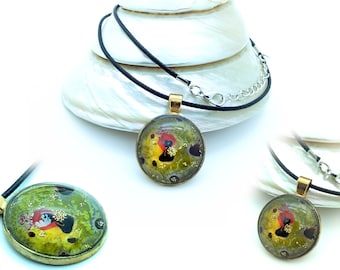 Yellow glitter Art Glass Pendant by Maria Marachowska