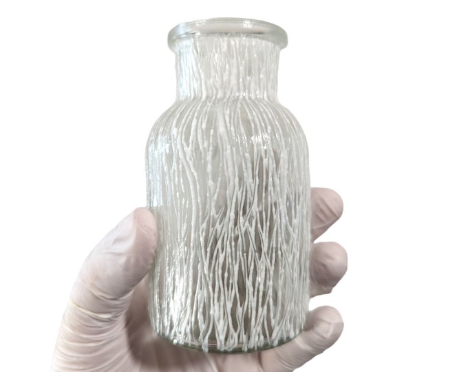 Glass Painting Vase White Lines 125ML - Modern Glass Vase - Abstract Glass Vase painted by Maria Marachowska