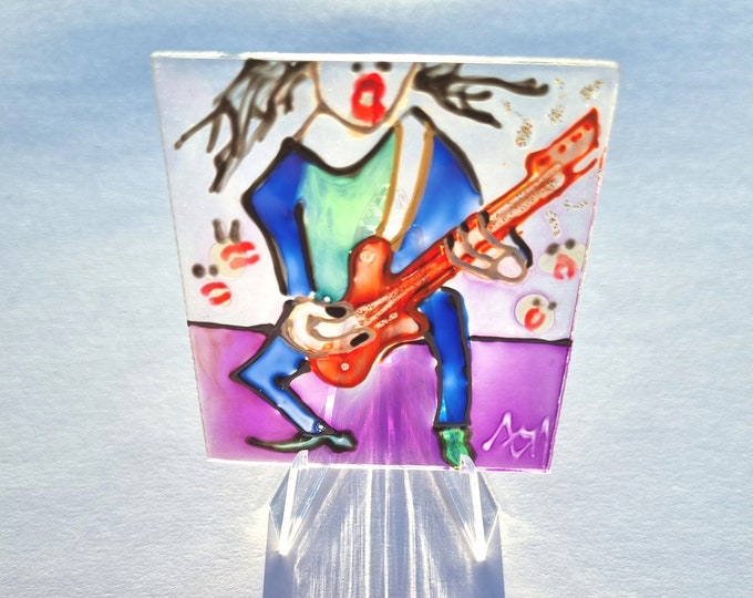 Glass Painting Bass Player by Maria Marachowska