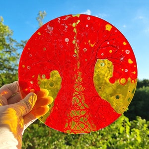 Glass Painting Suncatcher Red Tree by Maria Marachowska image 3