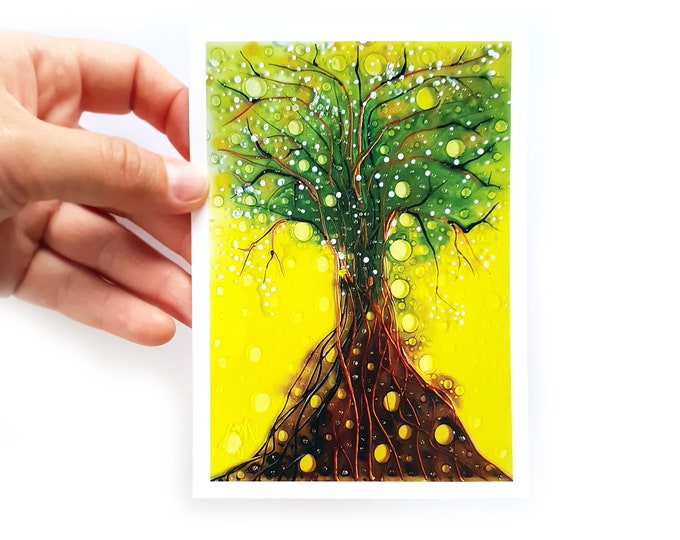 Postcard Spring Tree - Painting Postcards - Postcard Tree - Art Postcards - Print of the original painting by Maria Marachowska