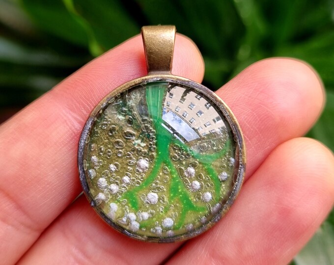 Handmade Pendant Green Tree, Glowing Jewelry, Maria Marachowska